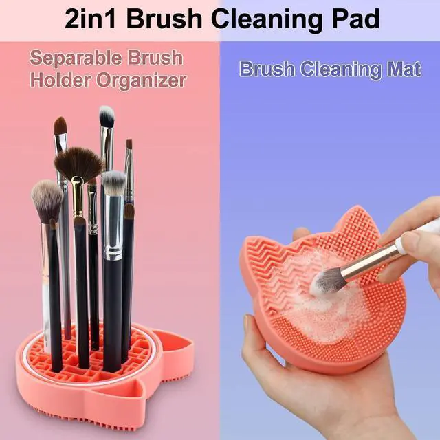 Alt view image 2 of 7 - Mygeromon Makeup Brush Cleaner Mat Silicone with Dryer Holder (Orange) | 2 in 1 Portable Cosmetic Tool