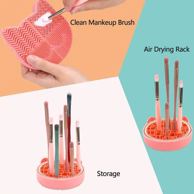 Alt view image 7 of 7 - Mygeromon Makeup Brush Cleaner Mat Silicone with Dryer Holder (Orange) | 2 in 1 Portable Cosmetic Tool