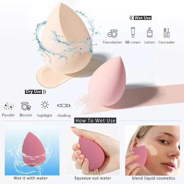 Alt view image 2 of 6 - Makeup Sponges Set - Beauty sponges Blending Blenders with 1 Holder and Egg Case, Flawless for Cream, Powder and Liquid (Pink, 4Pcs+1Holder+ case)