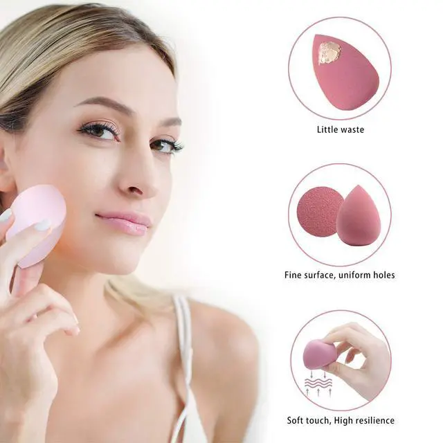 Alt view image 3 of 6 - Makeup Sponges Set - Beauty sponges Blending Blenders with 1 Holder and Egg Case, Flawless for Cream, Powder and Liquid (Pink, 4Pcs+1Holder+ case)