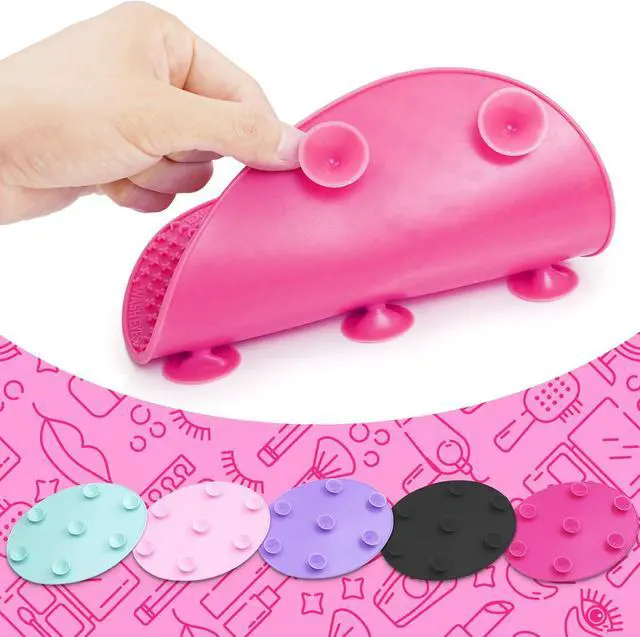 Alt view image 3 of 6 - Makeup Brush Cleaner Mat Silicone Brush Cleaning Mat Big Size Make Up Brush Clean Pad with Suction Cup for Makeup Brush Cleaning (Hot Pink)