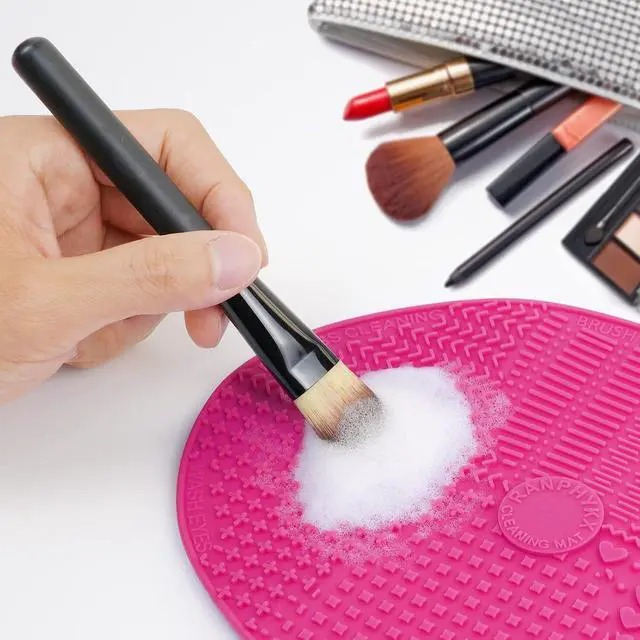 Alt view image 4 of 6 - Makeup Brush Cleaner Mat Silicone Brush Cleaning Mat Big Size Make Up Brush Clean Pad with Suction Cup for Makeup Brush Cleaning (Hot Pink)
