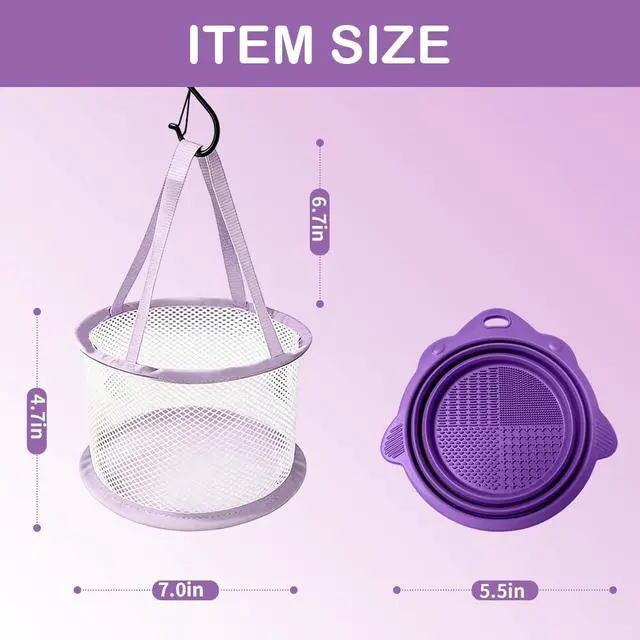 Alt view image 7 of 7 - Makeup Brush Cleaner Mat & Drying Basket, Makeup Brush Cleaner and Dryer, Make Up Brush Cleaner Pad & Solution 3 In 1, Brush Cleaner Make Up Tool