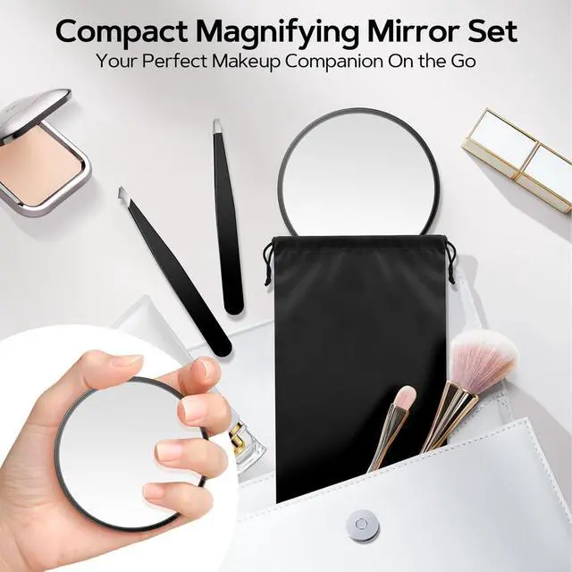 Alt view image 5 of 7 - MIYADIVA Magnifying Mirror Set, 20x&30x&40x Suction Cup Makeup Mirror, 2 Tweezers & Storage Bag, 3.5 Inch Compact Mirror for Travel, Bathroom, Home, Gifts for Women