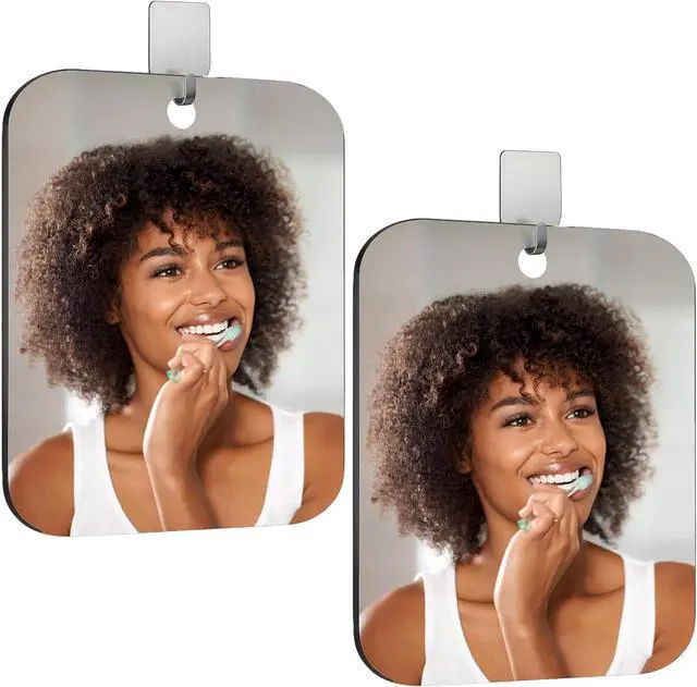 Main image of 2PCS Shower Mirror Fogless for Shaving, Large 10x8'' Unbreakable Deluxe Makeup Portable Locker Mirror with 1 Adhesive Hooks, Plastic Frameless Bathroom Shatterproof Handheld Mirror for Men & Women