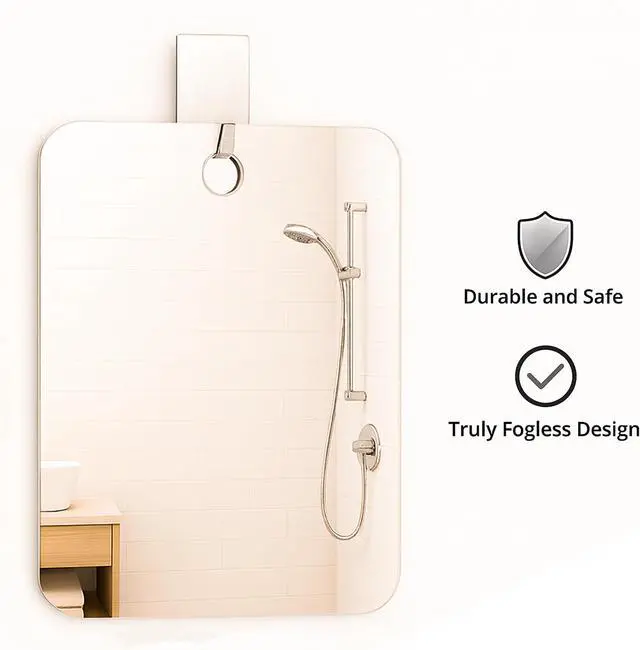 Alt view image 3 of 7 - 2PCS Shower Mirror Fogless for Shaving, Large 10x8'' Unbreakable Deluxe Makeup Portable Locker Mirror with 1 Adhesive Hooks, Plastic Frameless Bathroom Shatterproof Handheld Mirror for Men & Women