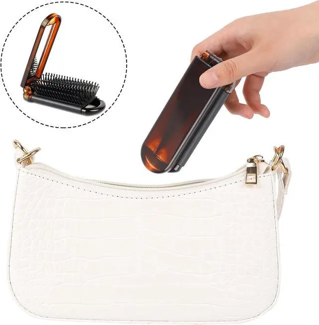Alt view image 5 of 7 - Compact Folding Hair Brush with Mirror, 2-Pack Portable Travel Comb and Mini Hair Brush Set for Women, Gym, Trips, Purse, and Swimming