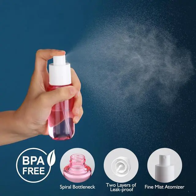 Alt view image 3 of 7 - Small Spray Bottles 4Pack 40ml Fine Mist TSA Travel Size Toiletries | 1.35oz Empty Mini Spray Bottles Refillable Plastic Travel Bottle Set for Hair, Face Toner, Plants, Cleaning