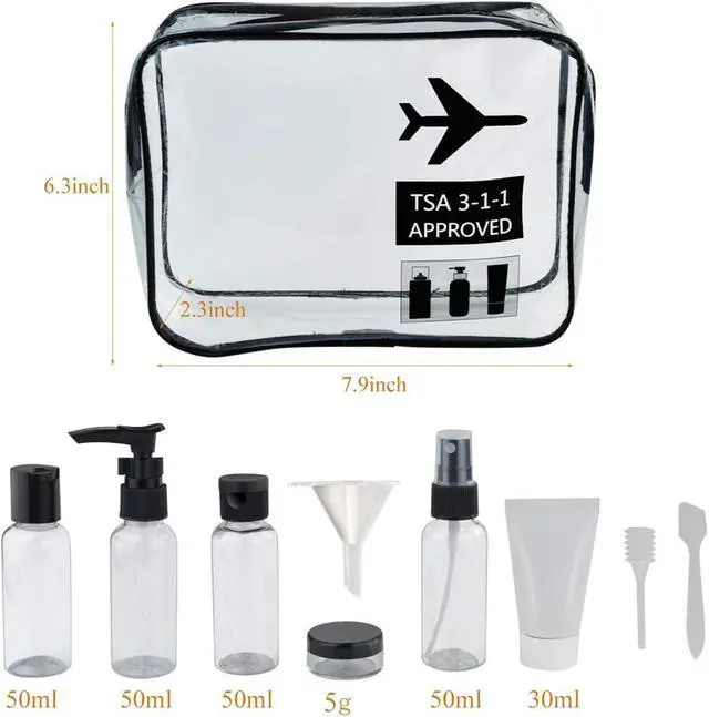 Alt view image 3 of 7 - Wobe Travel Bottles and TSA Approved Toiletry Bag, Clear Quart Size with Leak-Proof Travel Containers Set Makeup Bag Accessories for Liquids Carry-On Luggage Compliant for Airplaine