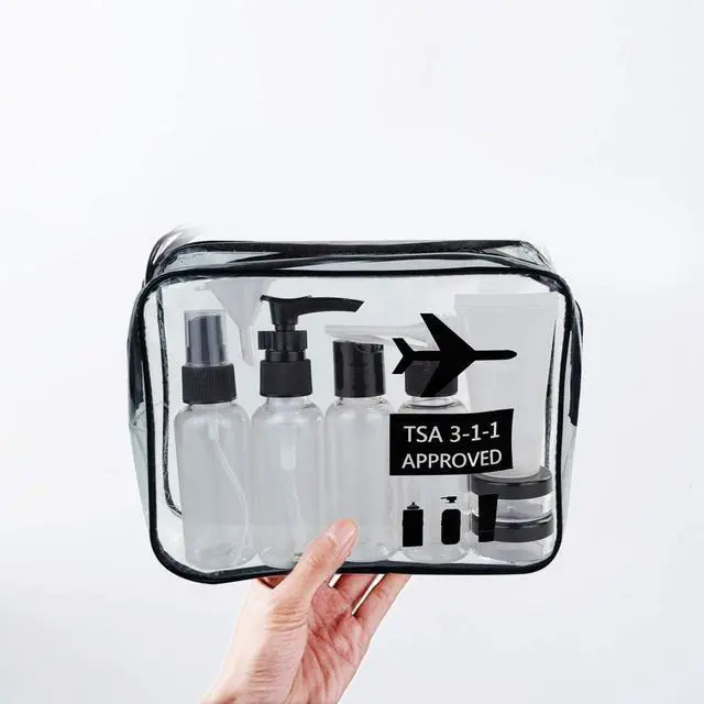 Alt view image 4 of 7 - Wobe Travel Bottles and TSA Approved Toiletry Bag, Clear Quart Size with Leak-Proof Travel Containers Set Makeup Bag Accessories for Liquids Carry-On Luggage Compliant for Airplaine