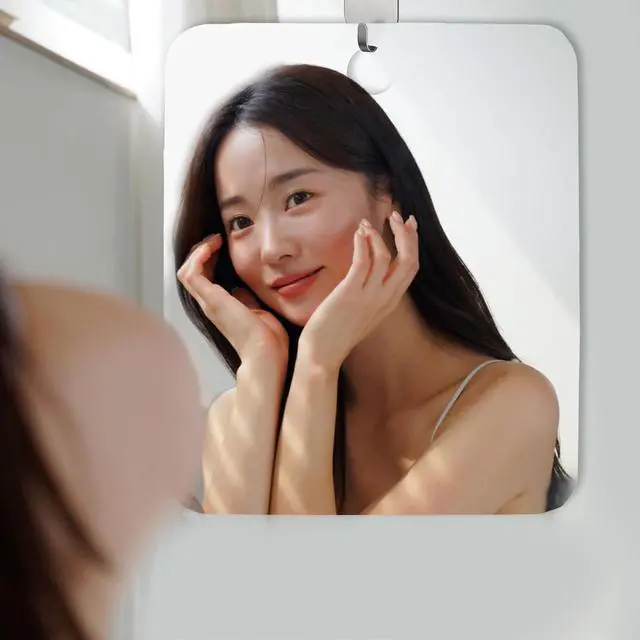 Alt view image 4 of 7 - 2PCS Shower Mirror Fogless for Shaving, Large 10x8'' Unbreakable Deluxe Makeup Portable Locker Mirror with 1 Adhesive Hooks, Plastic Frameless Bathroom Shatterproof Handheld Mirror for Men & Women