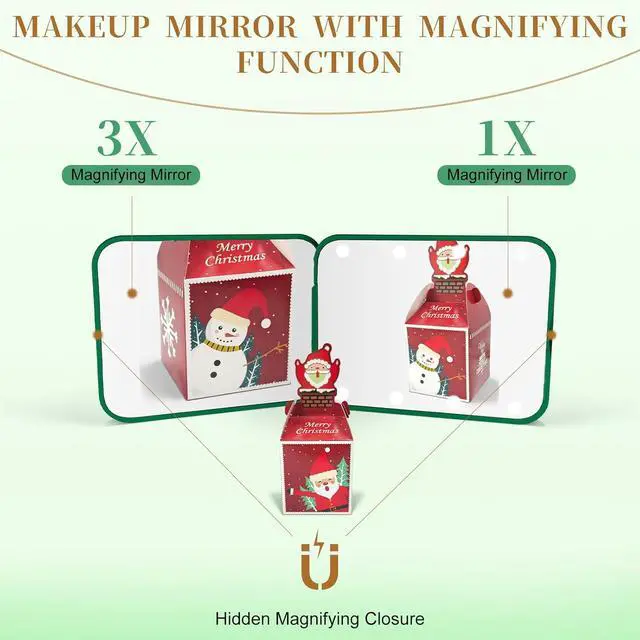 Alt view image 4 of 7 - Compact Mirror with Light, 1X/3X Magnification LED Pocket Mirror for Women | Portable, Travel, Purse, Pocket, Gift, green, mini, small, essentials, led, fiberglass, batteries, rectangular