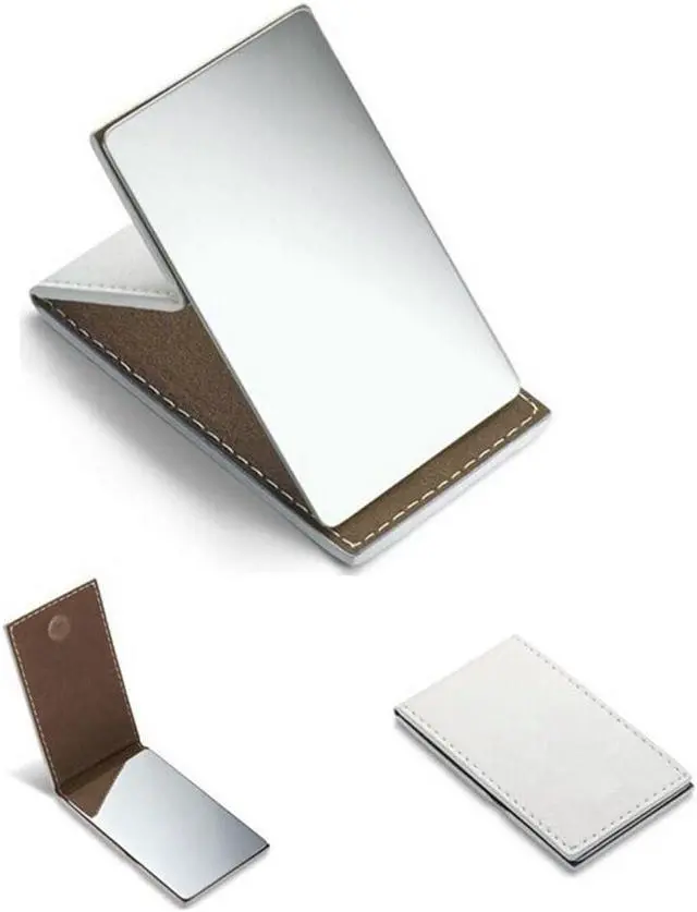 Main image of yueton Shatterproof Stainless Steel Ultrathin Folding Travel Mirror Makeup Mirror with PU Leather Case Cover for Personal Use, Camping, Travelling, Emergency Signaling