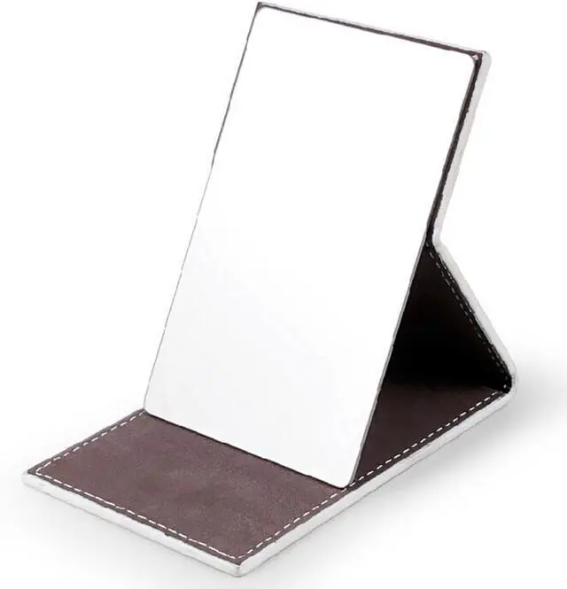 Alt view image 2 of 7 - yueton Shatterproof Stainless Steel Ultrathin Folding Travel Mirror Makeup Mirror with PU Leather Case Cover for Personal Use, Camping, Travelling, Emergency Signaling