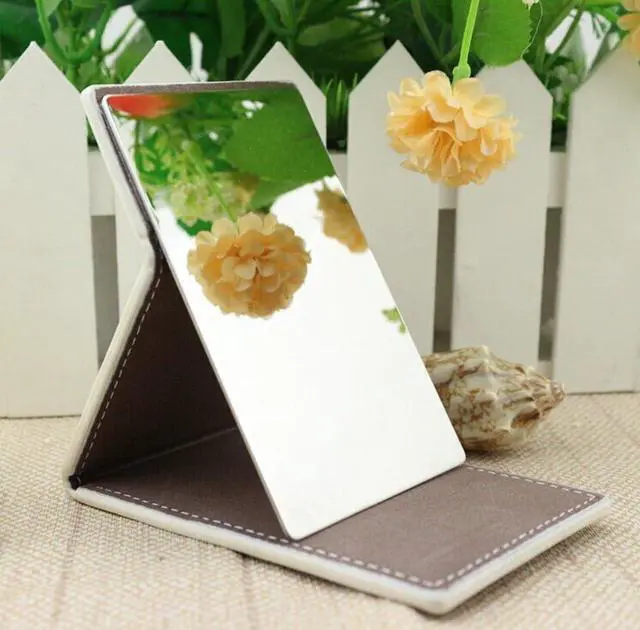 Alt view image 4 of 7 - yueton Shatterproof Stainless Steel Ultrathin Folding Travel Mirror Makeup Mirror with PU Leather Case Cover for Personal Use, Camping, Travelling, Emergency Signaling