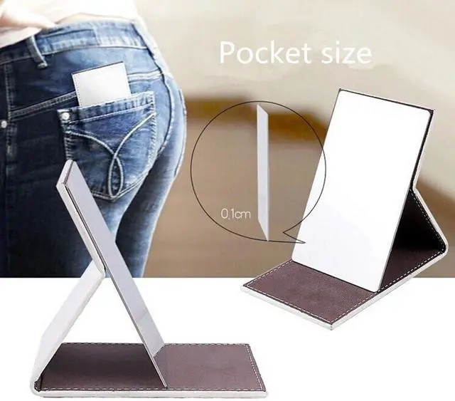 Alt view image 6 of 7 - yueton Shatterproof Stainless Steel Ultrathin Folding Travel Mirror Makeup Mirror with PU Leather Case Cover for Personal Use, Camping, Travelling, Emergency Signaling