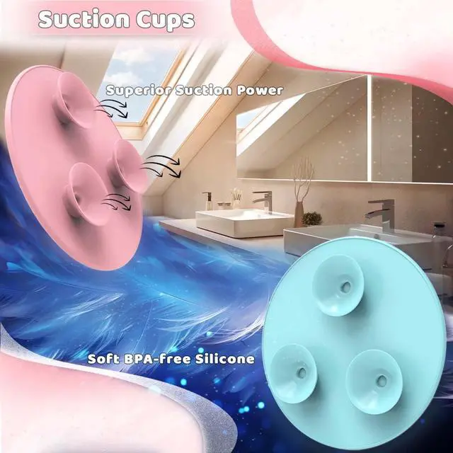 Alt view image 3 of 7 - YalsFTY Silicone Makeup Brush Cleaning Mats with Suction Cups, Set of 2, Portable for Travel, Makeup Brush Cleaner Pads, For All Brush Types (Pink and Blue)