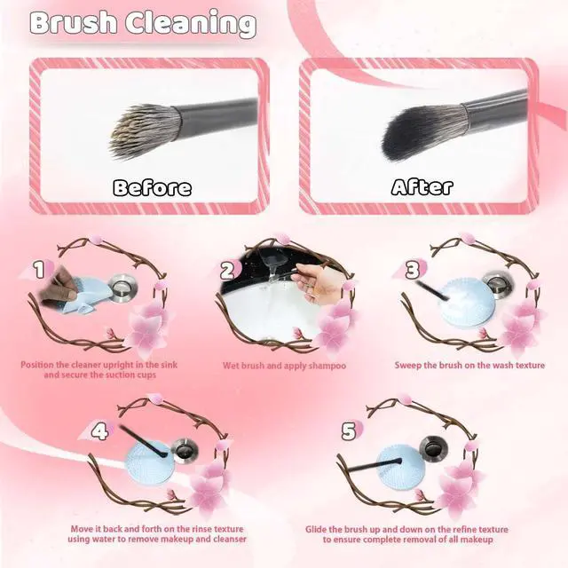 Alt view image 4 of 7 - YalsFTY Silicone Makeup Brush Cleaning Mats with Suction Cups, Set of 2, Portable for Travel, Makeup Brush Cleaner Pads, For All Brush Types (Pink and Blue)