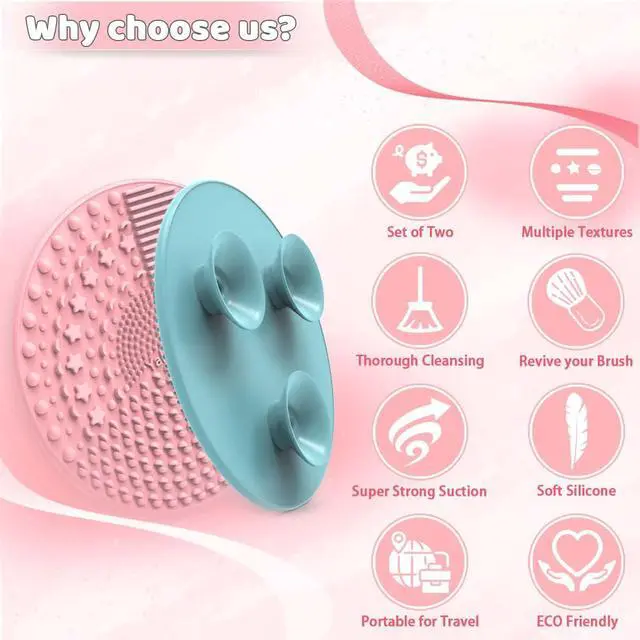 Alt view image 5 of 7 - YalsFTY Silicone Makeup Brush Cleaning Mats with Suction Cups, Set of 2, Portable for Travel, Makeup Brush Cleaner Pads, For All Brush Types (Pink and Blue)