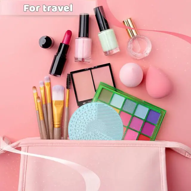 Alt view image 7 of 7 - YalsFTY Silicone Makeup Brush Cleaning Mats with Suction Cups, Set of 2, Portable for Travel, Makeup Brush Cleaner Pads, For All Brush Types (Pink and Blue)
