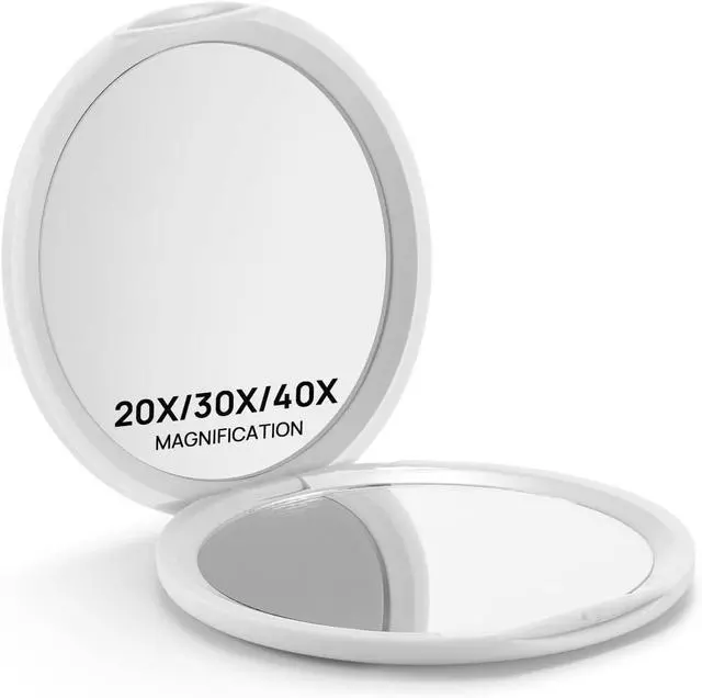 Main image of Macaki 1x/20x Compact Magnifying Mirror for Travel and Makeup, 3 in, White | Small Mirror for Purse, Portable Makeup Mirror, Dual-Sided Flip, Smooth Plastic & Glass,Purse Essentials