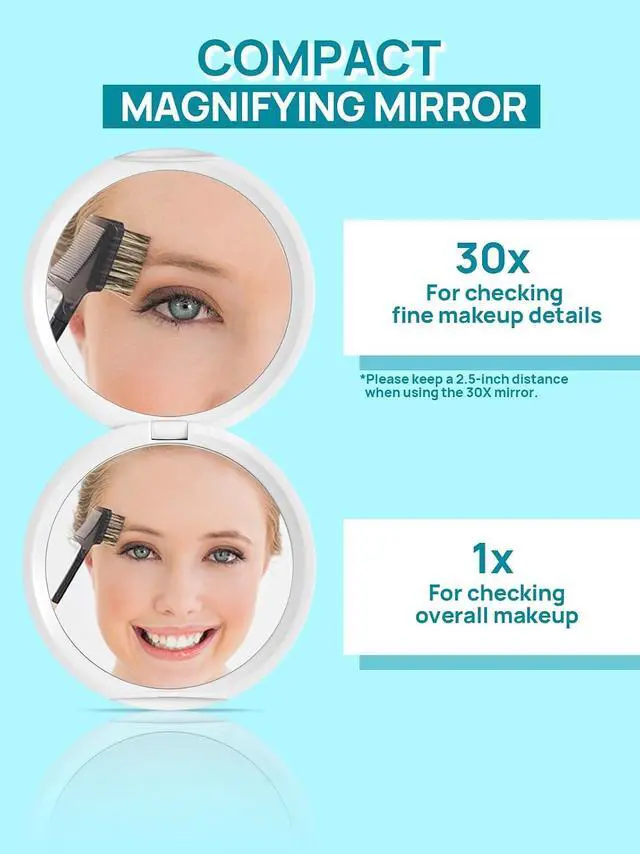 Alt view image 3 of 7 - Macaki 1x/20x Compact Magnifying Mirror for Travel and Makeup, 3 in, White | Small Mirror for Purse, Portable Makeup Mirror, Dual-Sided Flip, Smooth Plastic & Glass,Purse Essentials