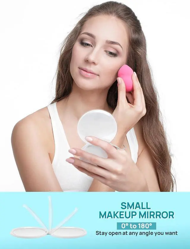 Alt view image 4 of 7 - Macaki 1x/20x Compact Magnifying Mirror for Travel and Makeup, 3 in, White | Small Mirror for Purse, Portable Makeup Mirror, Dual-Sided Flip, Smooth Plastic & Glass,Purse Essentials