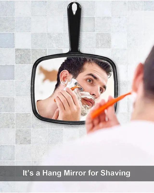 Alt view image 4 of 6 - PROTECLE Hand Mirror,10.3" L x 7.4" W Barber Mirror, Black | Handheld Mirror with Handle,Hangable, Distortion-Free, Salon Supplie, Hand Mirror for Men and Women, Shaving, Makeup
