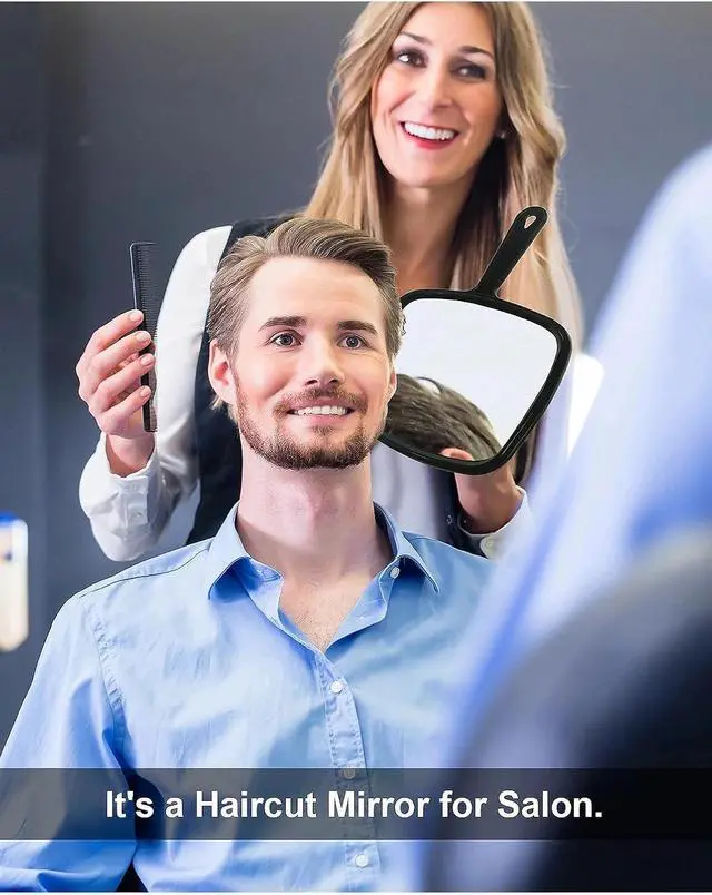 Alt view image 5 of 6 - PROTECLE Hand Mirror,10.3" L x 7.4" W Barber Mirror, Black | Handheld Mirror with Handle,Hangable, Distortion-Free, Salon Supplie, Hand Mirror for Men and Women, Shaving, Makeup