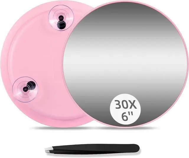 Main image of Round 30X Magnifying Mirror, 6inch Magnified Mirror with 3 Suction Cups | Easy Mounting, Compact 30X Travel Magnification Mirror and Tweezers Set for Detailed Makeup,Shaving,Blackhead Blemish Removal