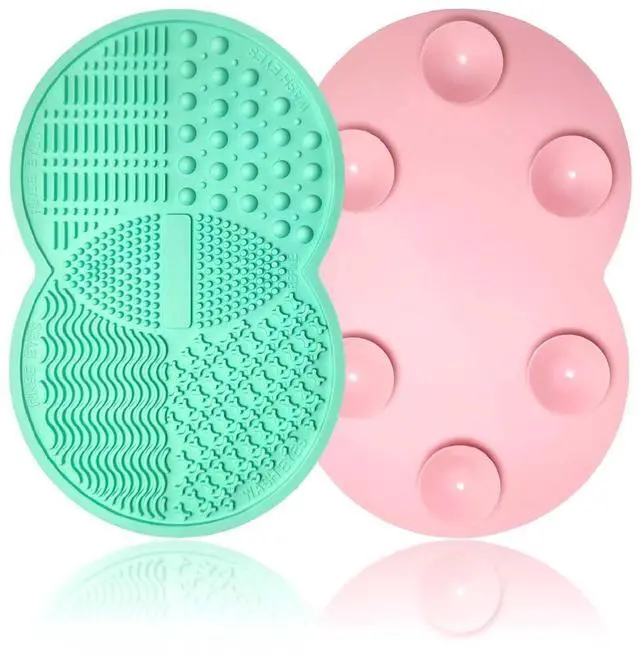 Main image of 2 Pcs Makeup Brush Cleaning Mat, Silicone Makeup Brush Cleaner with Back Suction Cups(Green and Pink)