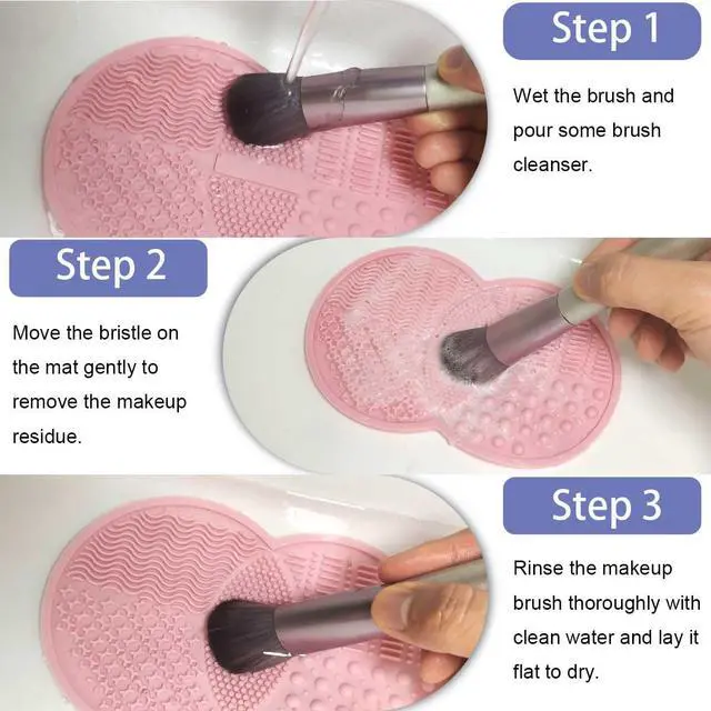 Alt view image 5 of 6 - 2 Pcs Makeup Brush Cleaning Mat, Silicone Makeup Brush Cleaner with Back Suction Cups(Green and Pink)