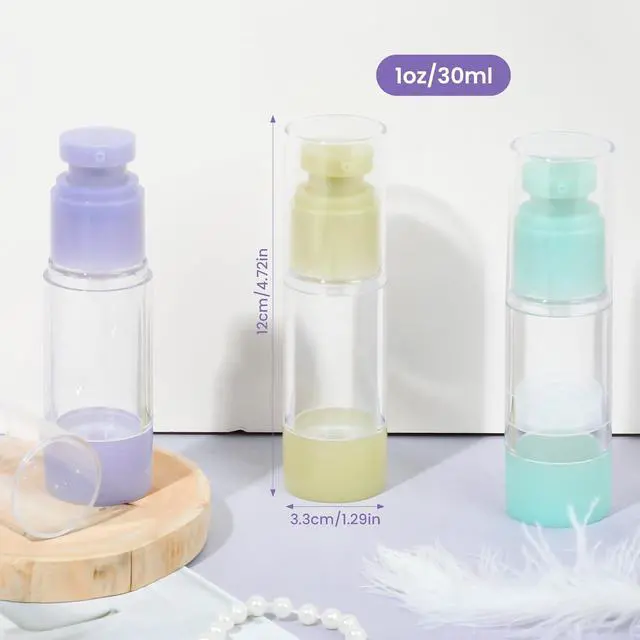 Alt view image 4 of 7 - 1oz 30ml Airless Pump Bottles, Refillable Leak Proof Travel Pump Bottle Toiletry Cosmetic Skincare Containers for Lotion Toner Gel Foundation (3 Pieces)