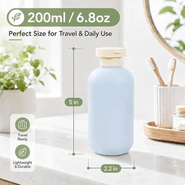 Alt view image 2 of 7 - METAPACK 4Pack 6.8oz Travel Shampoo Bottles with Labels, Refillable Travel Bottles, Flip Top Squeeze Bottles, Portable Plastic Toiletry Containers for Lotion, Conditioner & Body Wash(grey, blue)