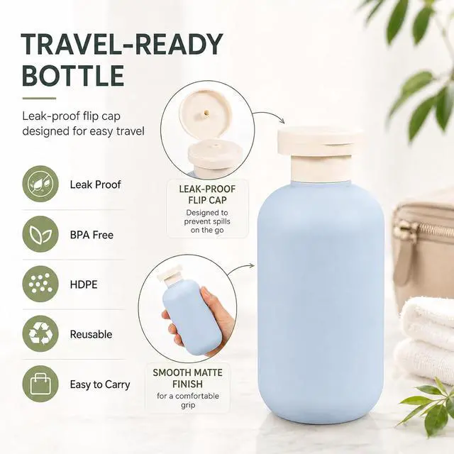 Alt view image 4 of 7 - METAPACK 4Pack 6.8oz Travel Shampoo Bottles with Labels, Refillable Travel Bottles, Flip Top Squeeze Bottles, Portable Plastic Toiletry Containers for Lotion, Conditioner & Body Wash(grey, blue)