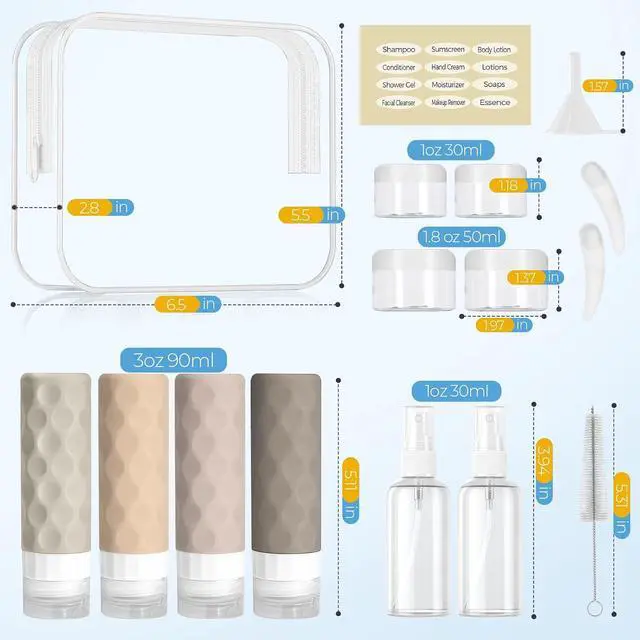 Alt view image 2 of 6 - Silevoler 16pack Travel Bottles for Toiletries, TSA Approved Travel Size Containers Set, Leak Proof Refillable Liquid & Creams Toiletries Accessories Kit W/Toiletry Bag (Cream)