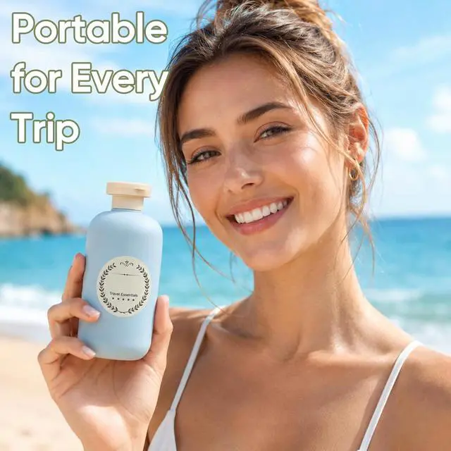 Alt view image 7 of 7 - METAPACK 4Pack 6.8oz Travel Shampoo Bottles with Labels, Refillable Travel Bottles, Flip Top Squeeze Bottles, Portable Plastic Toiletry Containers for Lotion, Conditioner & Body Wash(grey, blue)