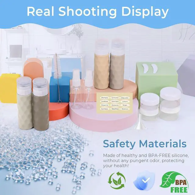 Alt view image 6 of 6 - Silevoler 16pack Travel Bottles for Toiletries, TSA Approved Travel Size Containers Set, Leak Proof Refillable Liquid & Creams Toiletries Accessories Kit W/Toiletry Bag (Cream)