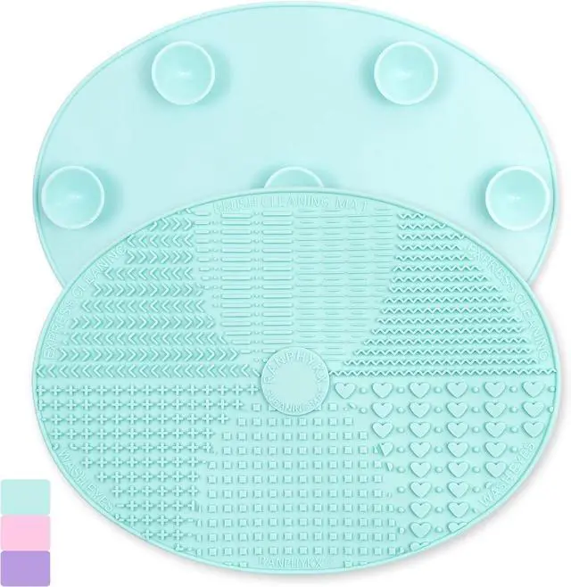 Main image of Makeup Brush Cleaner Mat, Silicone, Big Size, Green, Cleaning Pad with Suction Cup, Make Up Brush Cleaner