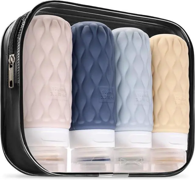 Main image of 3.4oz Silicone Travel Bottles for Toiletries Refillable Liquid Accessories | for Shampoo and Conditioner, TSA Approved Leakproof Squeeze Bottles Travel-friendly with Labels/Clear Bag