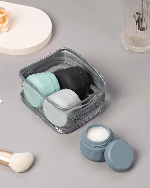 Alt view image 5 of 7 - Mrsdry Travel Containers for Toiletries, TSA Approved Travel Size Toiletries 4 Pack, Refillable Containers, With Clear Bag, Leak Proof Silicone Jars, Essentials Creams Jars Carrying Small Items