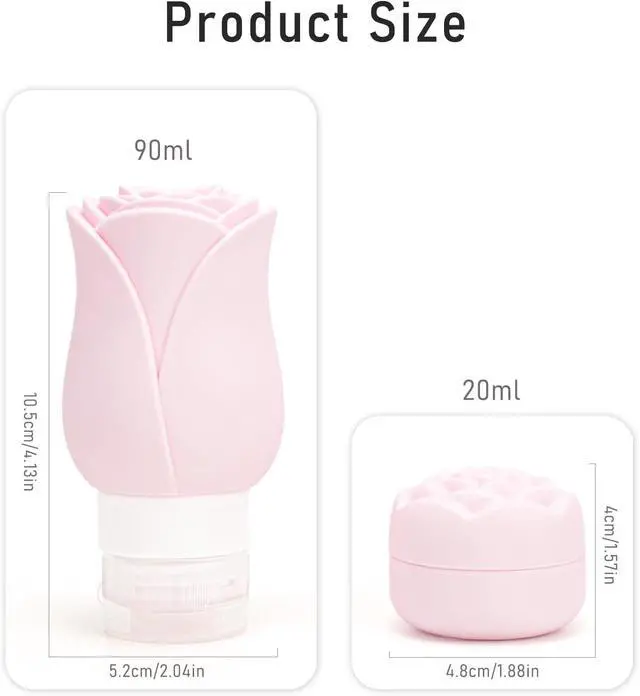 Alt view image 5 of 7 - Travel Containers Bottle for Toiletry 4 Pack 3oz Leakproof TSA Approved & Refillable Mini Cream Jars, Silicone Squeeze Tube Rose Bottles for Shampoo Lotion Body Wash BPA Free +Bag, Red Pink Rose