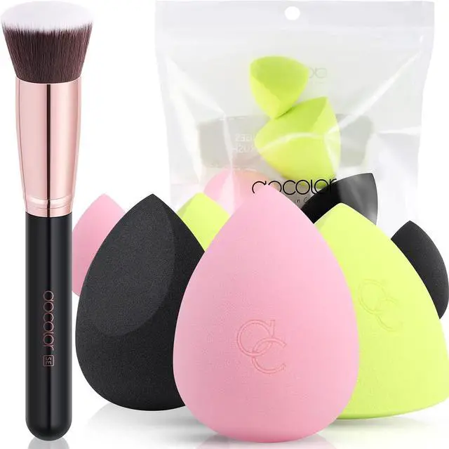 Main image of docolor Makeup Sponges Flat Kabuki Brush Set 6 Pcs, For Flawless Finish | Foundation Blending Kit for Liquid Cream Powder Makeup, Airbrush Full Coverage Face Blender, Non-Absorbent