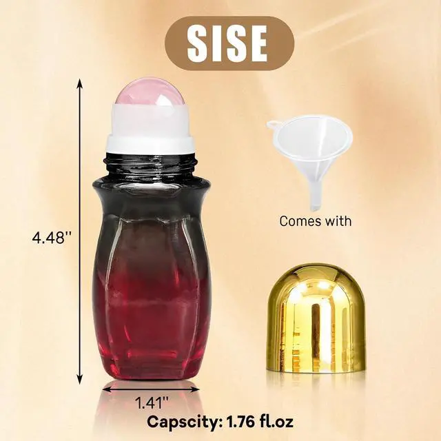 Alt view image 3 of 7 - 50ml Rose Quartz Roller Amber Waisted Glass Bottles for Castor Oil | Empty Refillable Roll-On Bottles with Natural Crystal Roller,Leak-Proof Roller Ball Applicator for Essential Oils, Perfume