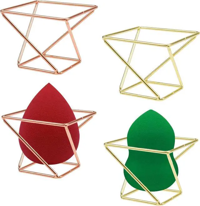 Main image of 4 Pcs Makeup Sponge Holder Beauty Sponge Holder Blender Drying Rack Makeup Blender Travel Case Egg Powder Puff Display Stand for Dresser and Vanity (Gold & Rose Gold)