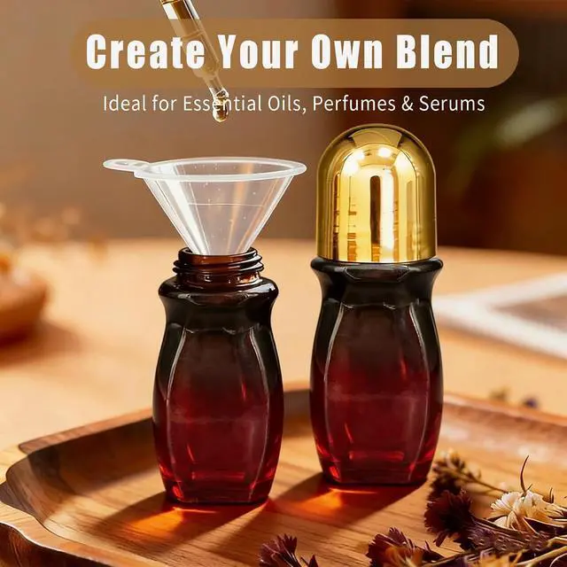 Alt view image 7 of 7 - 50ml Rose Quartz Roller Amber Waisted Glass Bottles for Castor Oil | Empty Refillable Roll-On Bottles with Natural Crystal Roller,Leak-Proof Roller Ball Applicator for Essential Oils, Perfume