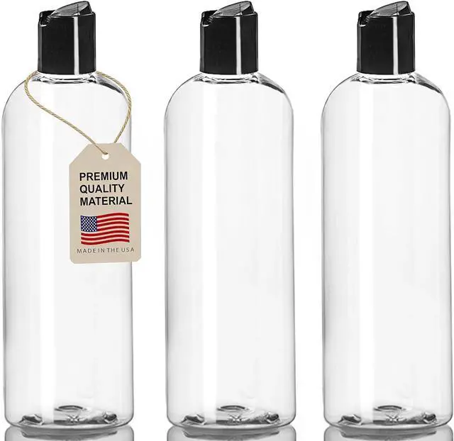 Main image of ljdeals 16 oz Clear Plastic Refillable Squeeze Bottles (3 Pack), BPA-Free Empty Travel Containers with Leak-Proof Disc Top Flip Caps for Shampoo, Lotion, Soap, and Creams, made in USA