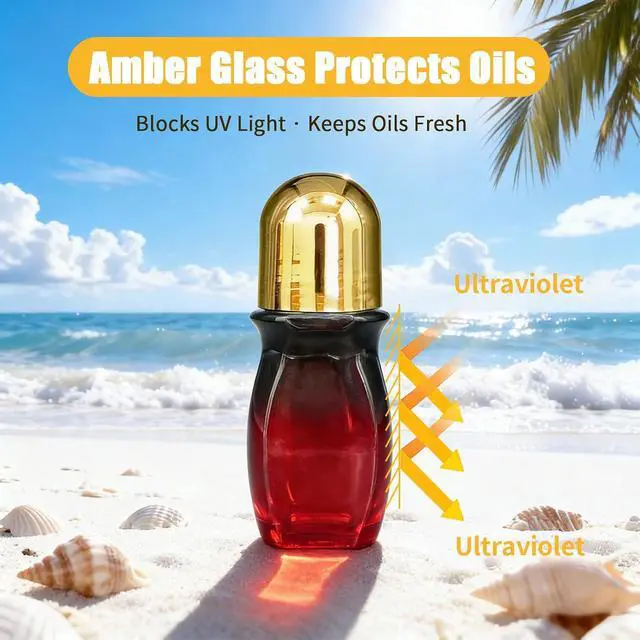 Alt view image 4 of 7 - 50ml Rose Quartz Roller Amber Waisted Glass Bottles for Castor Oil | Empty Refillable Roll-On Bottles with Natural Crystal Roller,Leak-Proof Roller Ball Applicator for Essential Oils, Perfume