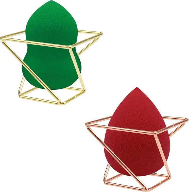 Alt view image 5 of 7 - 4 Pcs Makeup Sponge Holder Beauty Sponge Holder Blender Drying Rack Makeup Blender Travel Case Egg Powder Puff Display Stand for Dresser and Vanity (Gold & Rose Gold)