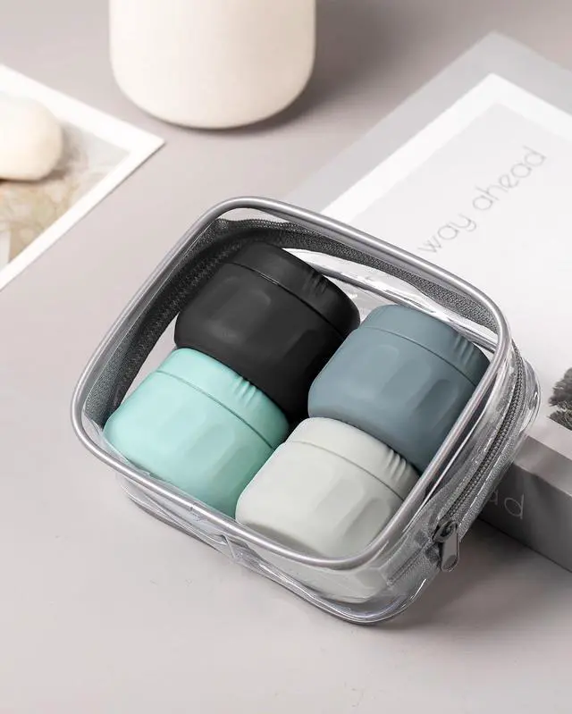 Alt view image 6 of 7 - Mrsdry Travel Containers for Toiletries, TSA Approved Travel Size Toiletries 4 Pack, Refillable Containers, With Clear Bag, Leak Proof Silicone Jars, Essentials Creams Jars Carrying Small Items